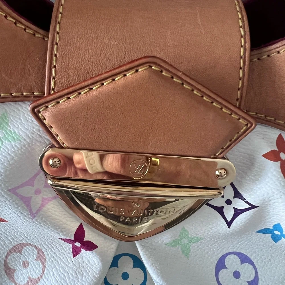 Louis Vuitton White Multicolor Monogram Canvas Shoulder Bag with Tan Trim - Picture 13 of 16